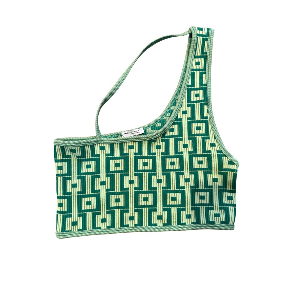 Zara Green Geometric Jacquard One Shoulder Knit Crop Top XS